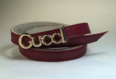 Ремень с пряжкой Gucci оптом, 1.5 см., артикул F 240 бордовый, в комплекте 12 штук