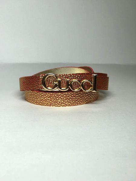 Женский Gucci тонкий ремень опт, артикул F240 красный золото, в комплекте 12 штук