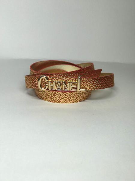Женский ремень Chanel оптом, артикул F241 красный золото, в комплекте 12 штук