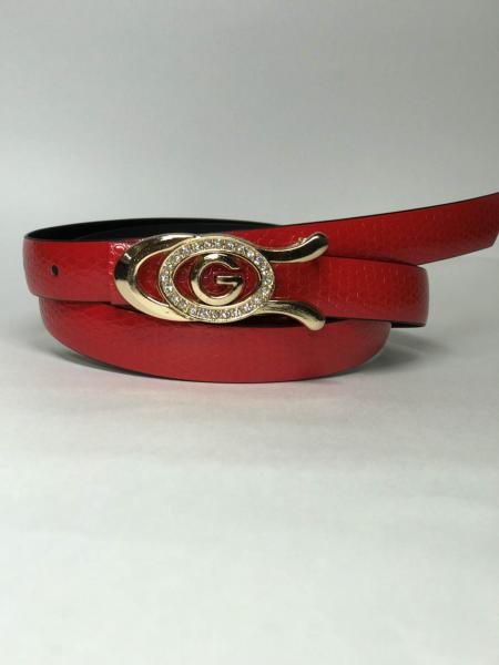 Ремень женский с пряжкой Gucci оптом, артикул F274 красный пластик, в комплекте 12 штук